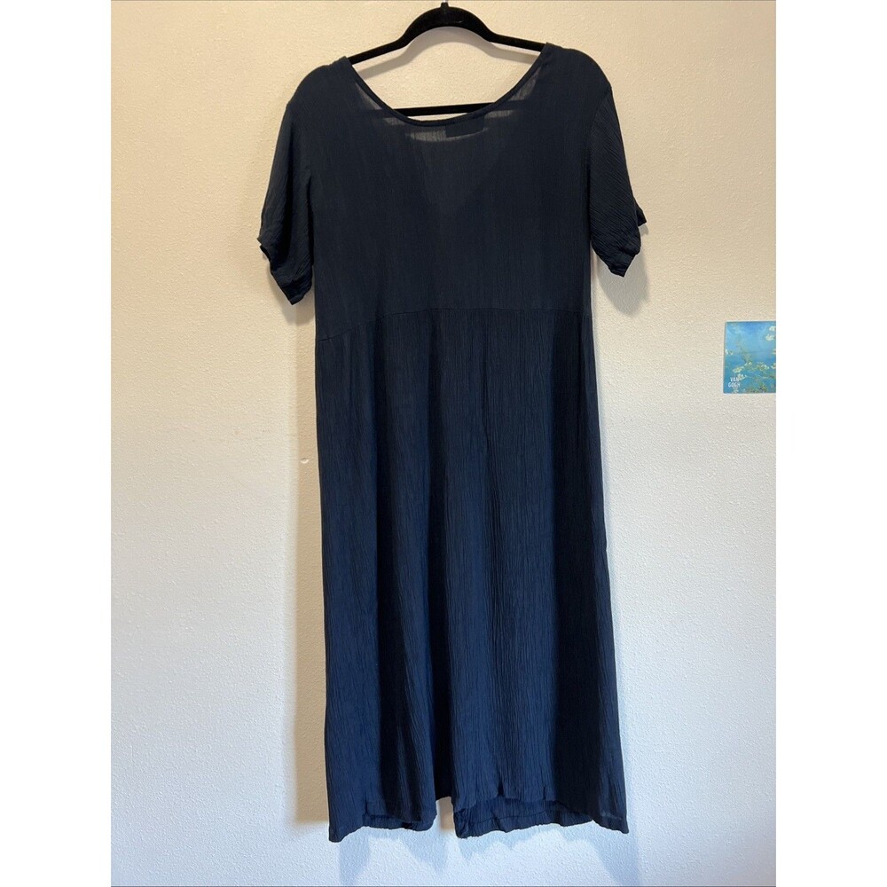 Women’s VTG Black Slip Dress Gold Buttons Slit 90s Rachel - Picture 4 of 5
